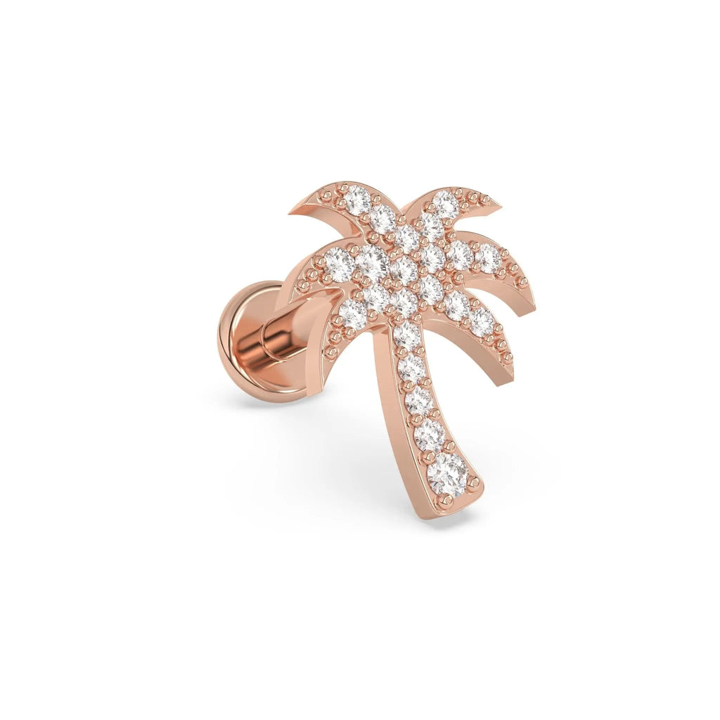 palm tree earring handmade with diamonds set in 14k solid gold