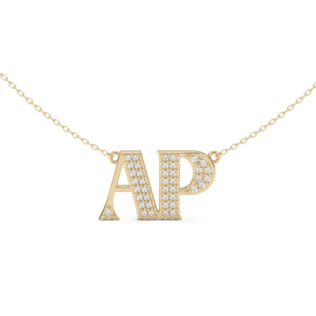 double initial necklace 14k gold