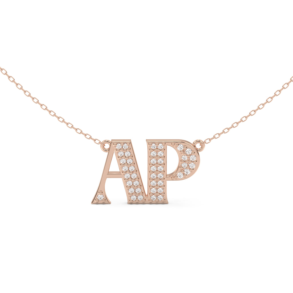 double initial necklace 14k rose gold