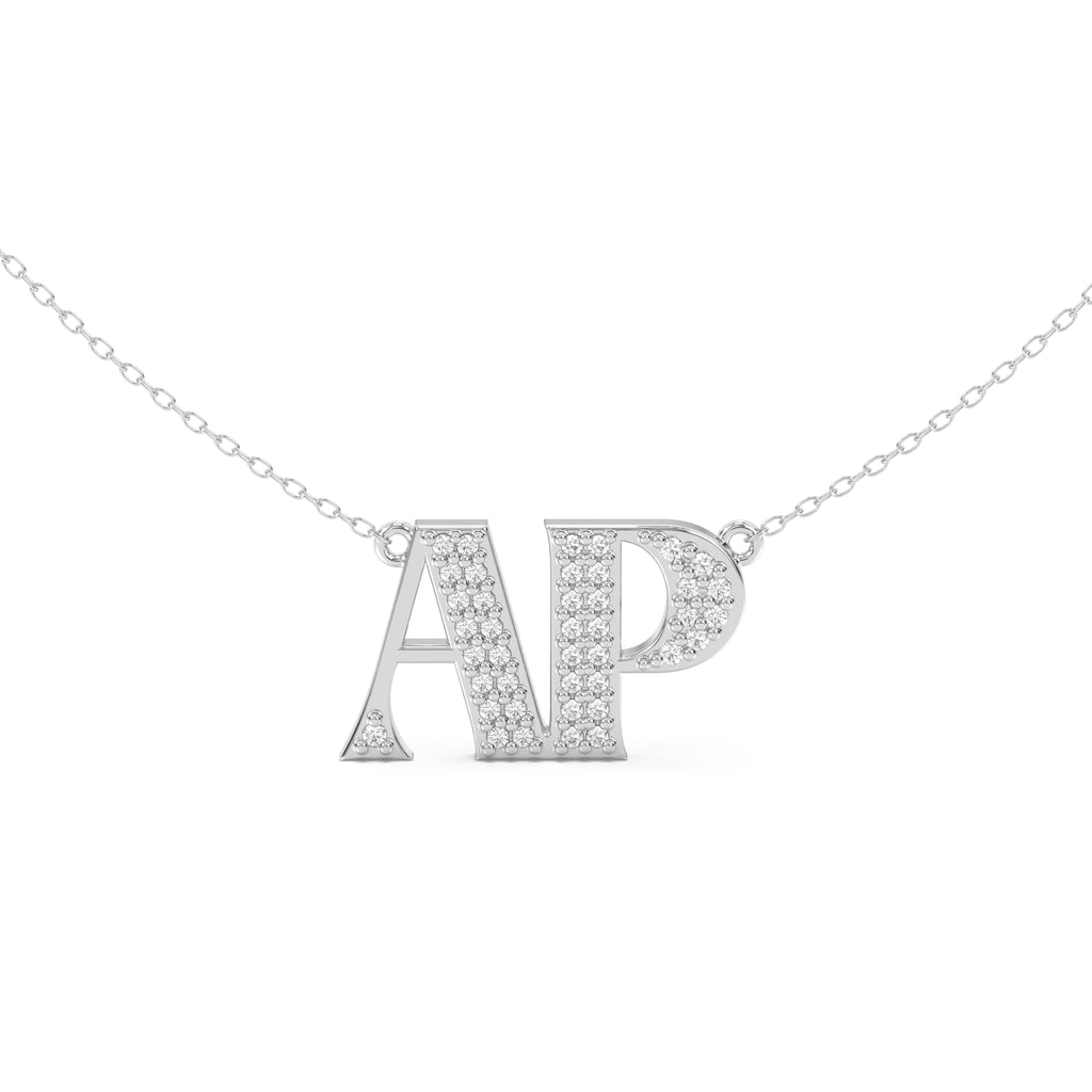 double initial necklace 14k white 
gold