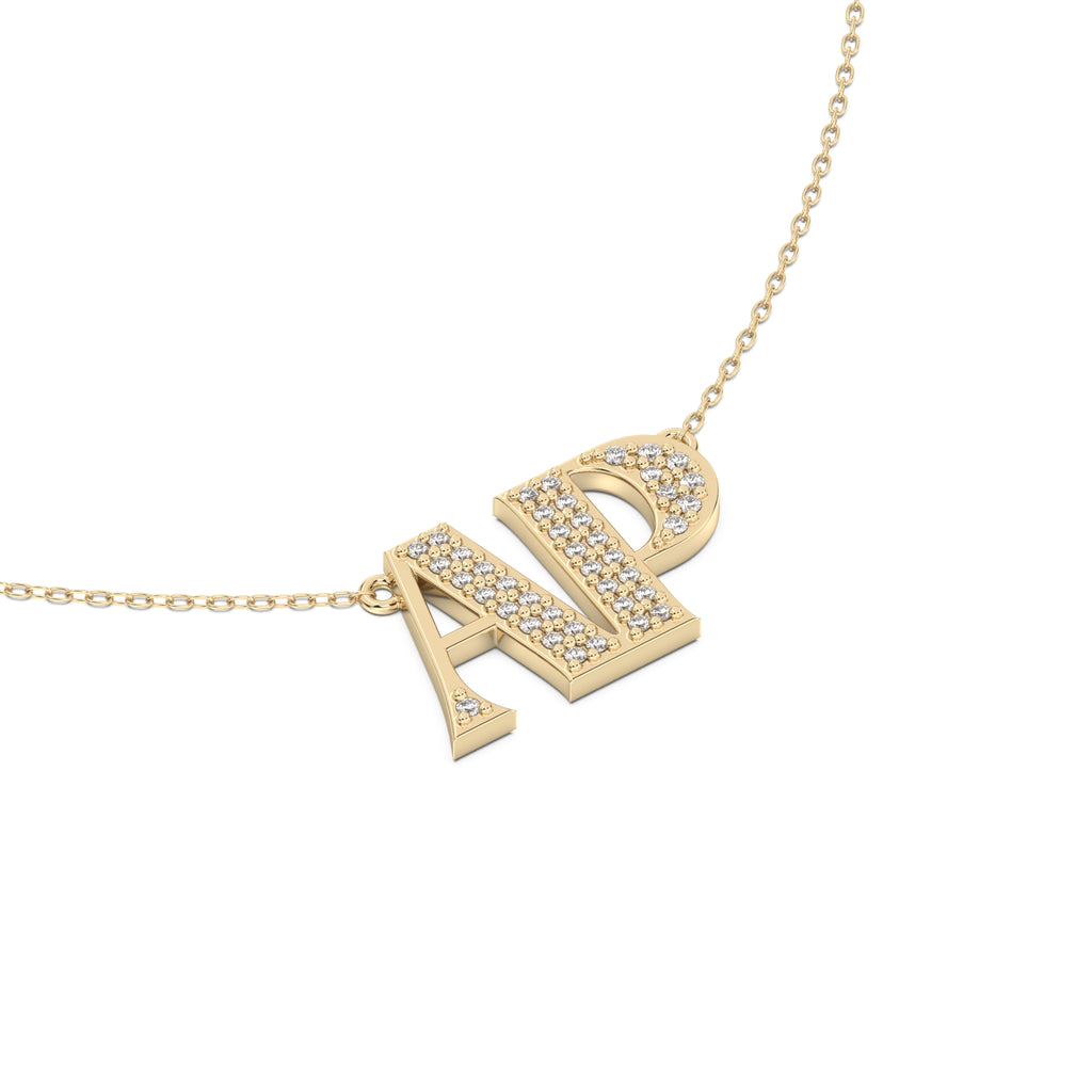 double initial necklace 14k yellow gold