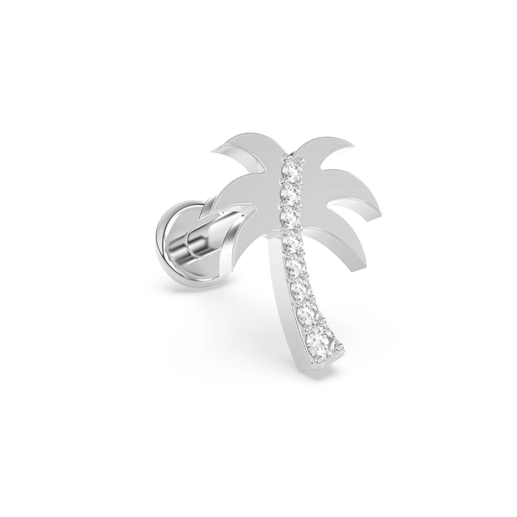 palm tree earring handmade with diamonds set in 14k solid gold